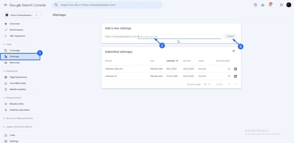 add sitemap to search console