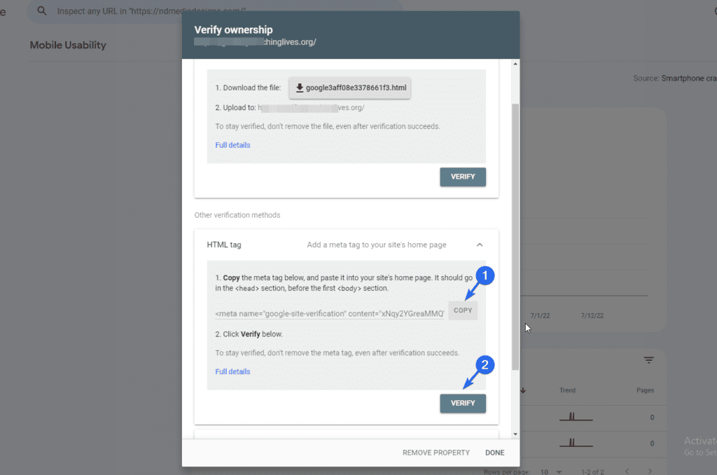 verify domain on search console