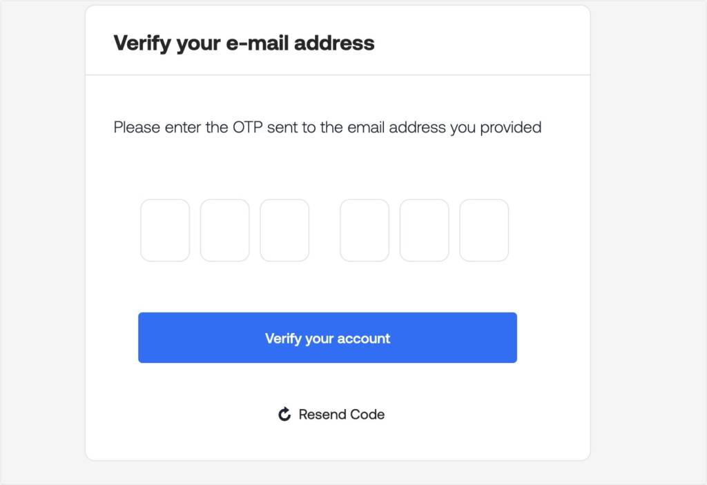 Enter grey account verification code