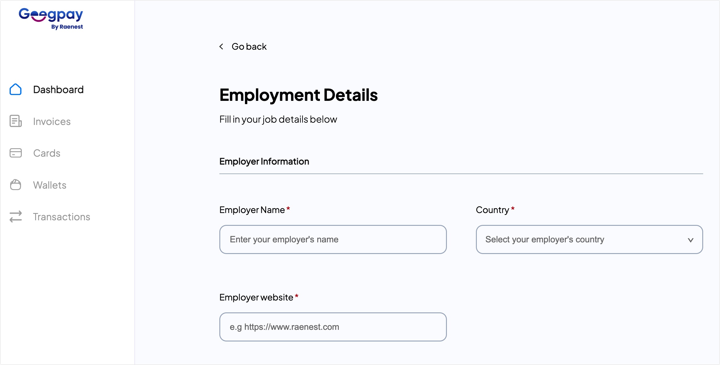Enter employment details