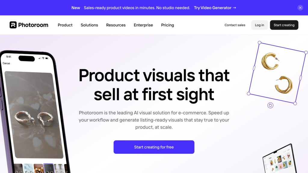 PhotoRoom background remover - ND Media Designs PhotoRoom homepage promoting AI product visuals for e-commerce