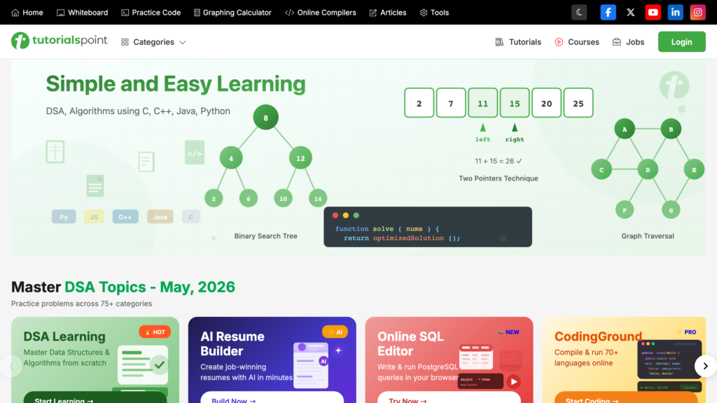 TutorialsPoint homepage - ND Media Designs TutorialsPoint homepage, which pays writers for technical tutorials by bank transfer